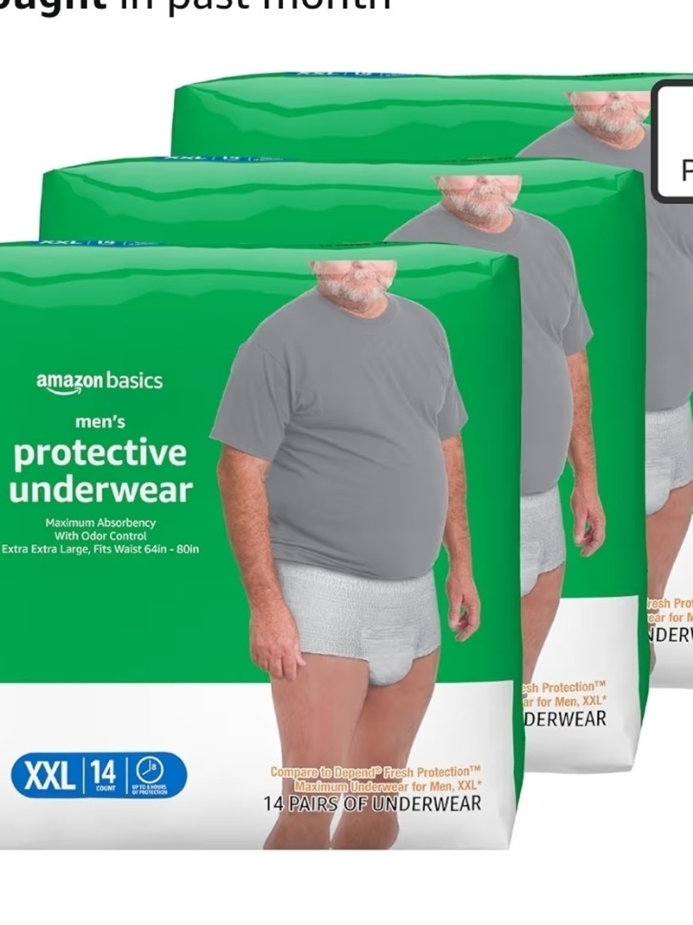 Amazon Basics Men's Protective Underwear Briefs - Gray & White, XXL